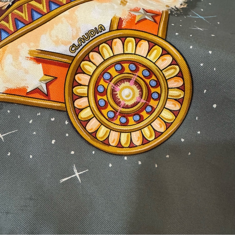 Hermés Scarf Carre La Magie Gray Multicolor 100% Silk Signed Claudia Size 90cm - Picture 9 of 11
